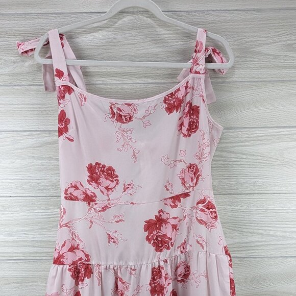 Bow Tie Strap Pink Floral Tiered Dress - Picture 5 of 7